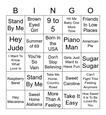 Oldies Music Bingo Card