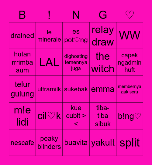 Cent's Bingo 💓💓💓 Bingo Card