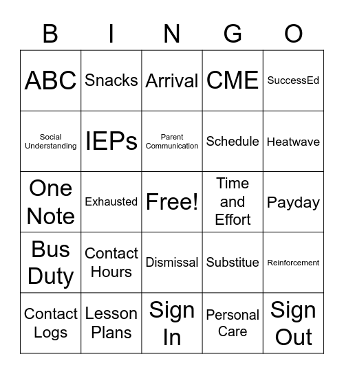 CME ESY Bingo Card