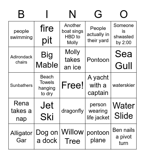 Boating Bingo Card