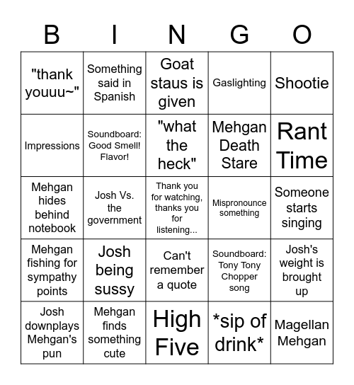 Volume 1 Bingo Card