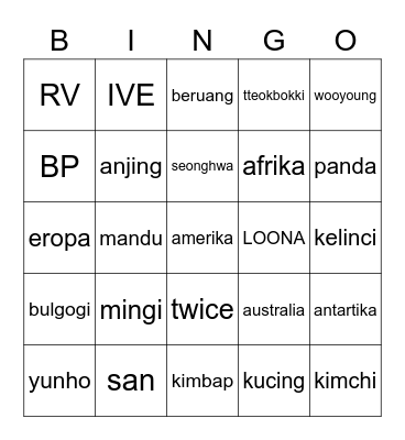 SON WENDY Bingo Card