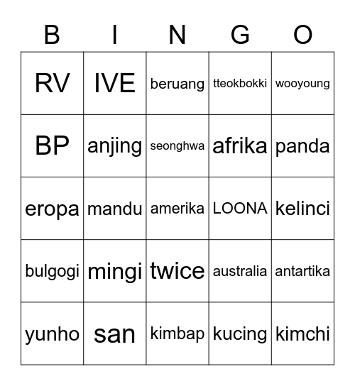 SON WENDY Bingo Card
