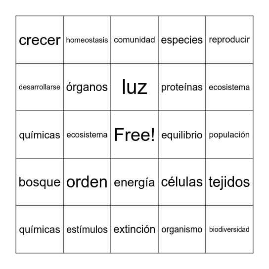 La Biodiversidad Bingo Card