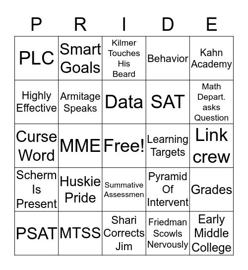 Staff Meeting BINGO Card