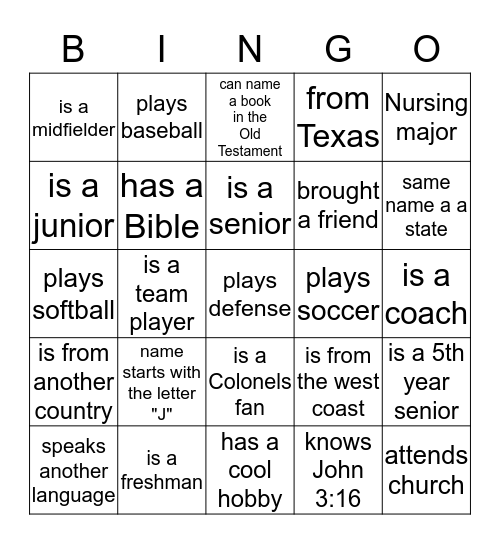 FCA Bingo Card