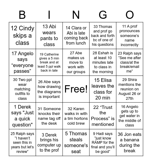 Thomas Bingo Card