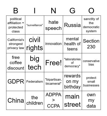 HEC Markup Privacy Bingo Card