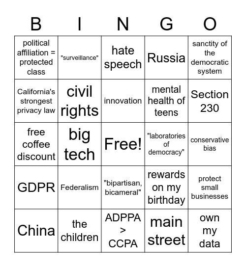 HEC Markup Privacy Bingo Card