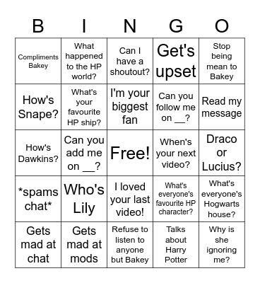 Whos Lilyer Bingo Card