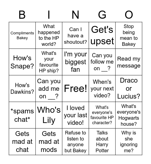 Whos Lilyer Bingo Card