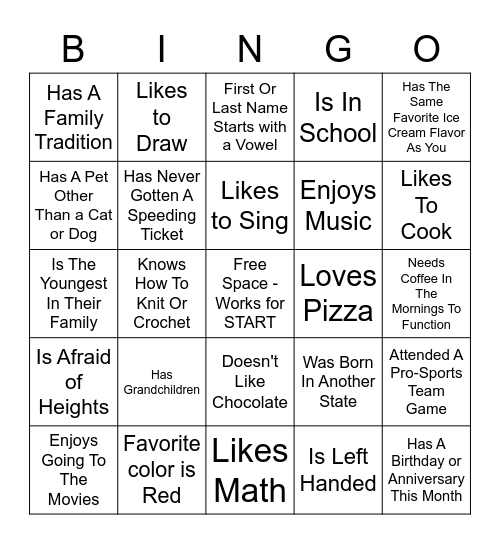START Bingo Card