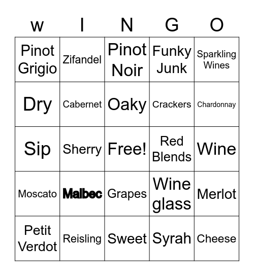 Wine Bingo Time! Bingo Card