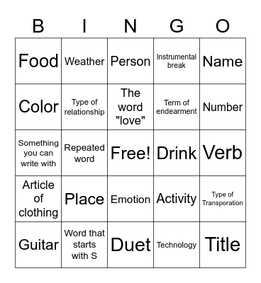 Music Bingo Card