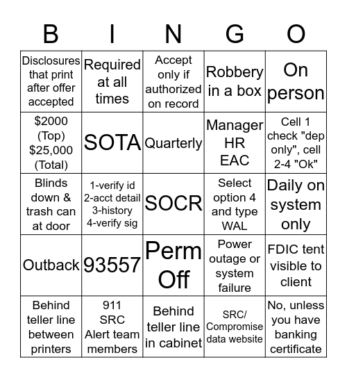 SOCR Ready Bingo Card