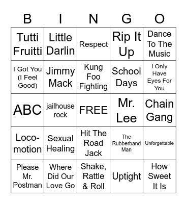 oldies Bingo Card