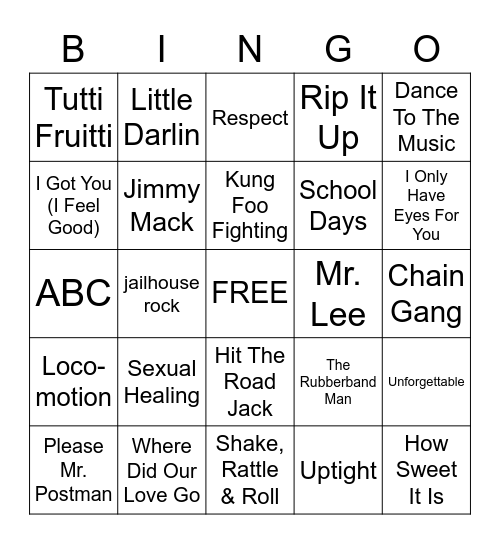 oldies Bingo Card