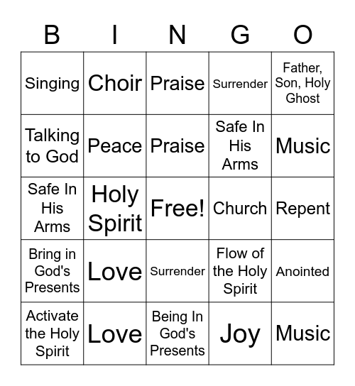 Praise and Worship Bingo Card