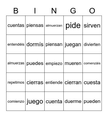 Spanish 2 - stem-changing verbs Bingo Card