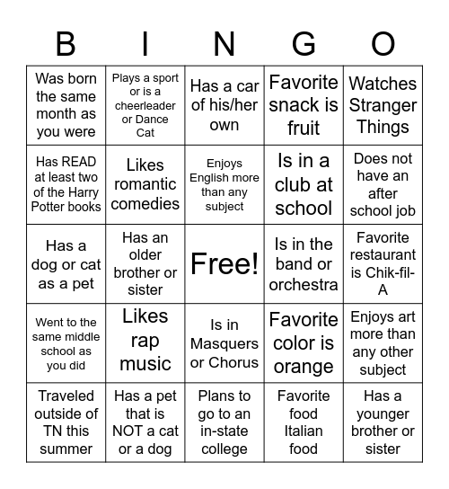 Untitled Bingo Card