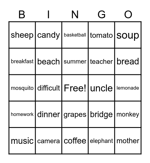 VOCAB BINGO Card