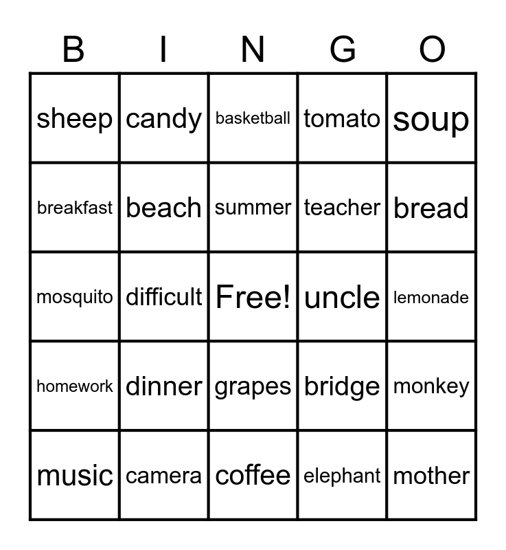 VOCAB BINGO Card