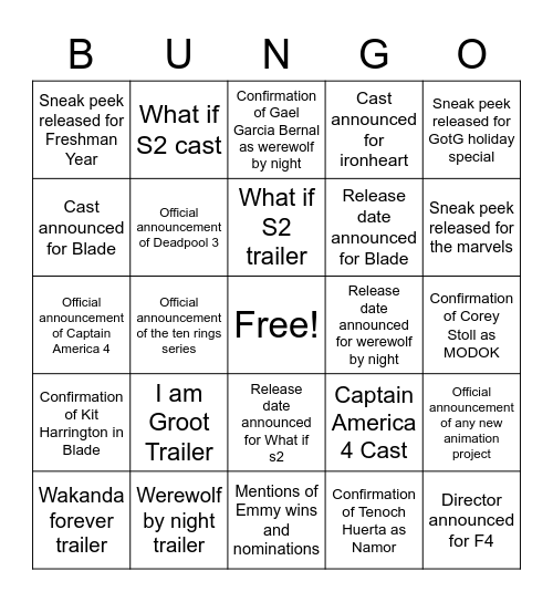 MSS BUNGO Bingo Card