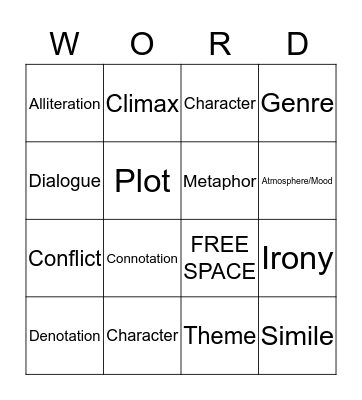Literary Terms Bingo Card