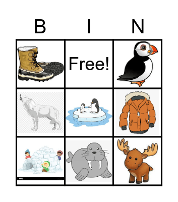 Arctic Animal Bingo Card