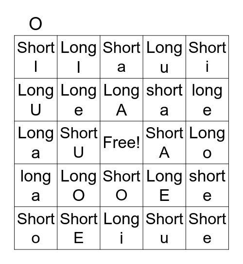 Short/Long Vowel Bingo Card