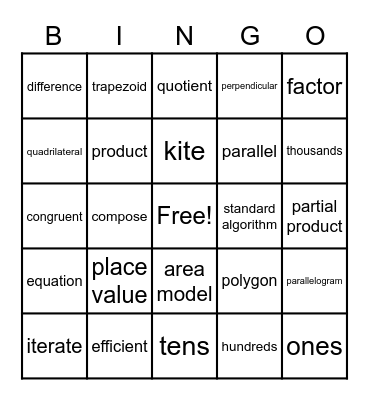 Math Bingo Card