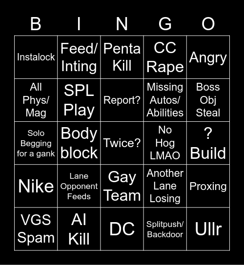 S M I T E Bingo Card