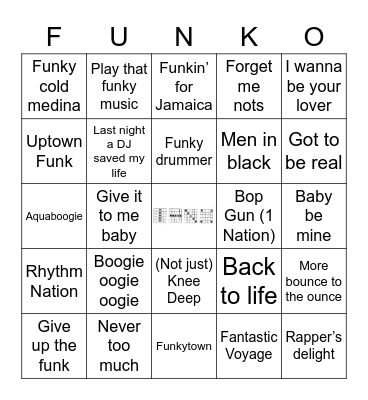 Jukebox Bingo 112221 Funk Bingo Card
