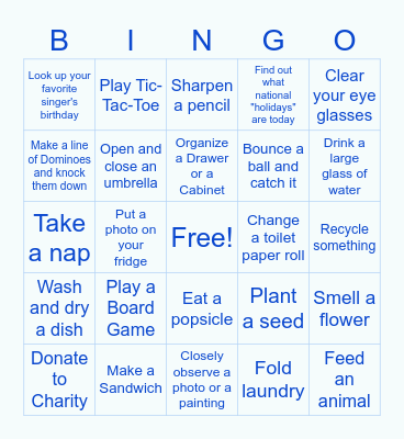 Senior Activity Bingo 2 Bingo Card