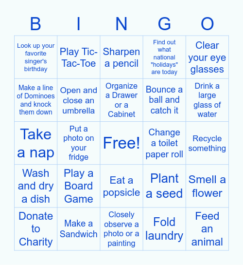 Senior Activity Bingo 2 Bingo Card