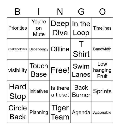 Planning Meetings Bingo Card