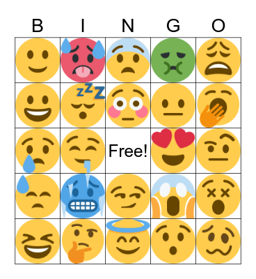 Emoji Feelings Bingo Card