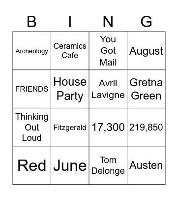 Hen Party Bingo Card