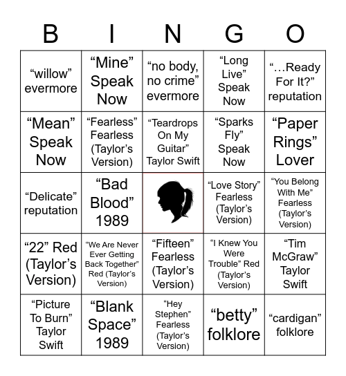 T.Swift Power Hour Bingo Card