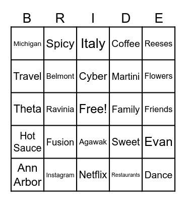 EVAN & ALISSA Bingo Card