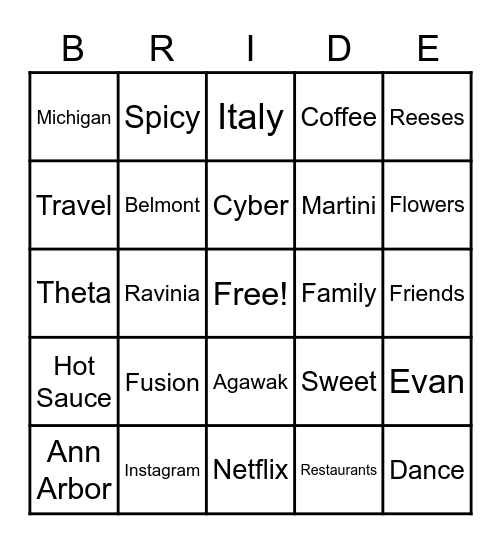 EVAN & ALISSA Bingo Card