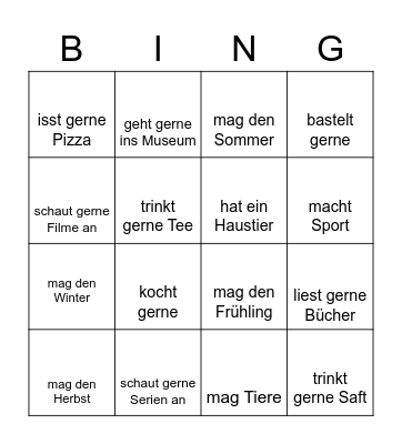 Bingo Vorlieben Bingo Card