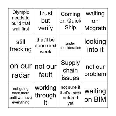 Tinner Bingo Card