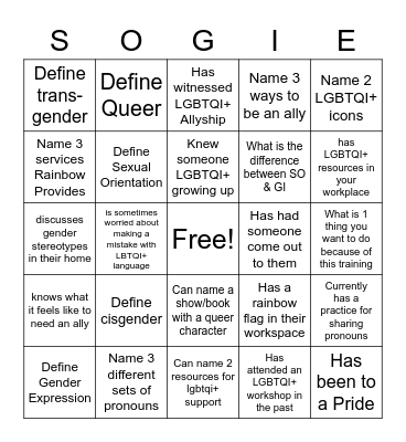 SOGIE Training Bingo Card
