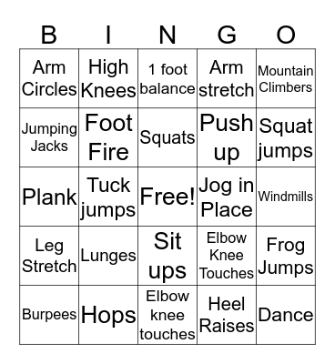 Fitness Bingo Card