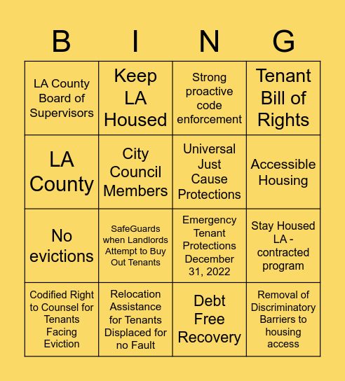 Keep LA Housed Bingo Card