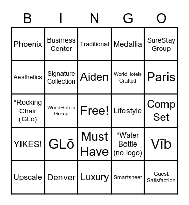 BW Hotel & Resorts Bingo Card
