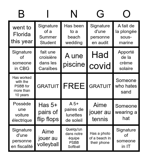 BINGO PSB BOISJOLI BINGO Card