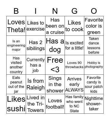 Theta House Meeting! Bingo Card