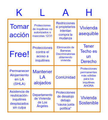 Campaña de Mantener a Los Angeles Alojades! Bingo Card